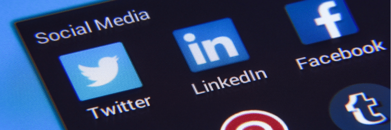 Banner with the logos of Twitter, LinkedIn, Facebook, Pinterest, and Tumblr, labeled "Social Media".