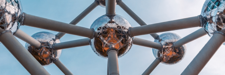A close up of the Atomium structure