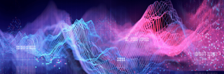 The image features the colors blue, pink, and purple with multiple lines resembling waves going up and down. There is no accompanying text.